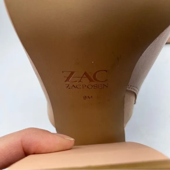 Zac Posen Nude Leather Slip One Mules Chunky Heel Women’s Shoes 9 Peep Toe Y2K
