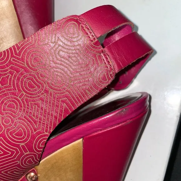 Zandra Rhodes Leather Wooden Stud Wedge Heels