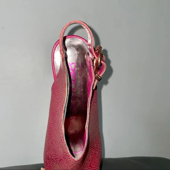 Zandra Rhodes Leather Wooden Stud Wedge Heels