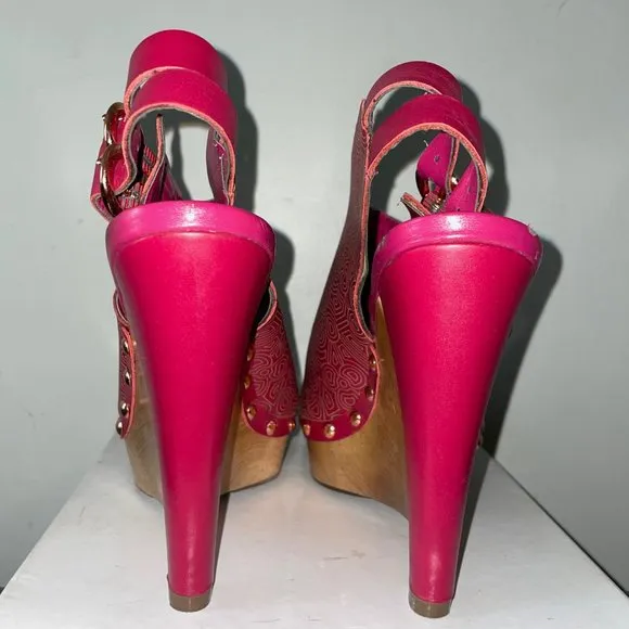 Zandra Rhodes Leather Wooden Stud Wedge Heels