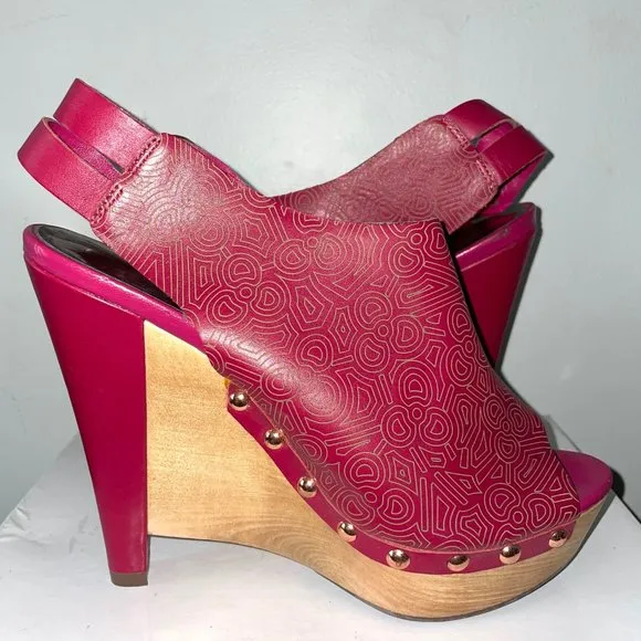 Zandra Rhodes Leather Wooden Stud Wedge Heels