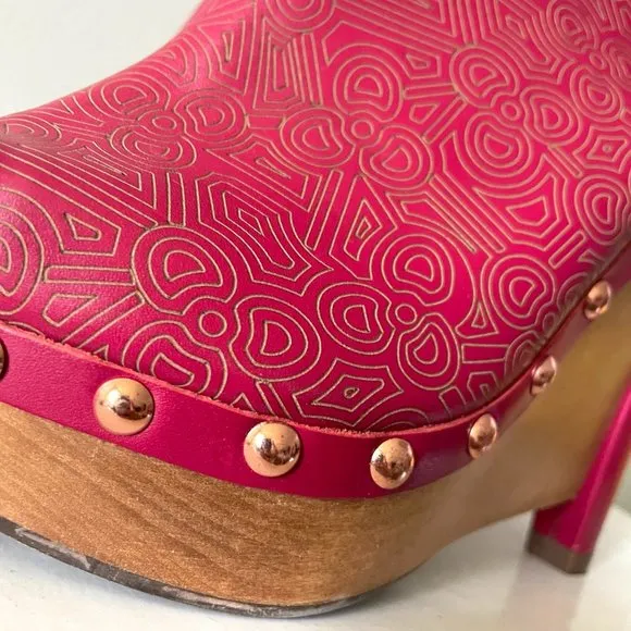 Zandra Rhodes Leather Wooden Stud Wedge Heels