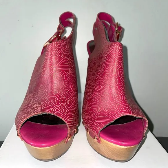 Zandra Rhodes Leather Wooden Stud Wedge Heels