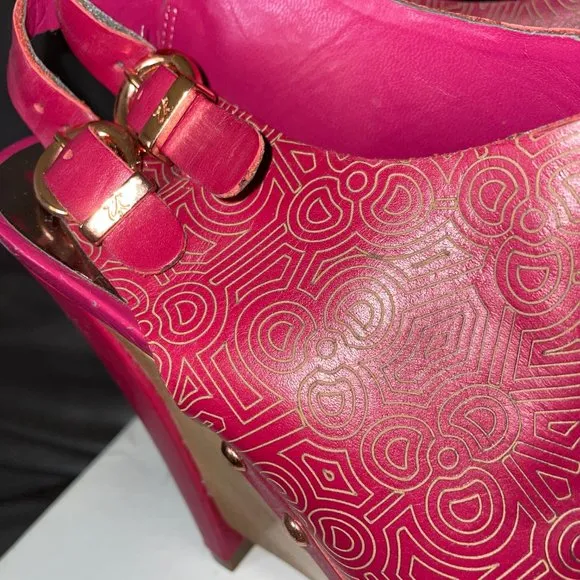Zandra Rhodes Leather Wooden Stud Wedge Heels