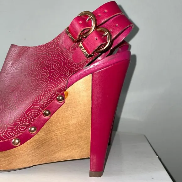 Zandra Rhodes Leather Wooden Stud Wedge Heels