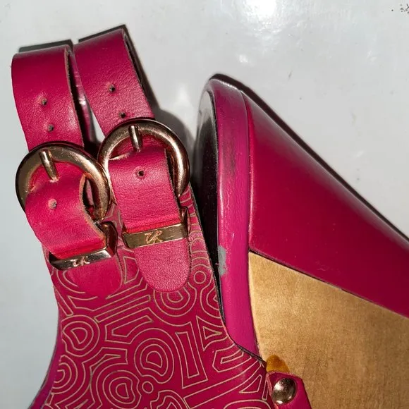 Zandra Rhodes Leather Wooden Stud Wedge Heels