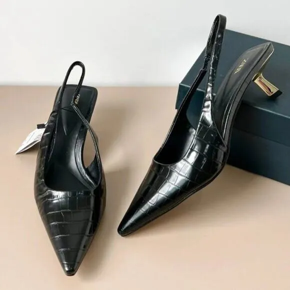 ZARA Animal Embossed Slingbacks NWT