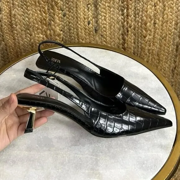 ZARA Animal Embossed Slingbacks NWT