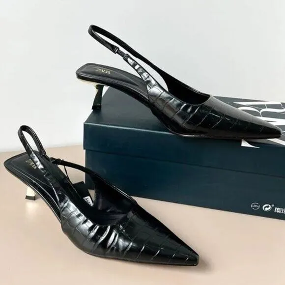 ZARA Animal Embossed Slingbacks NWT