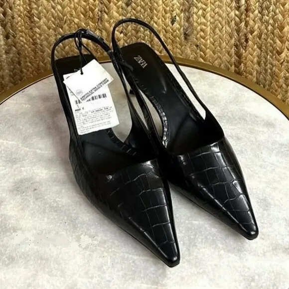 ZARA Animal Embossed Slingbacks NWT