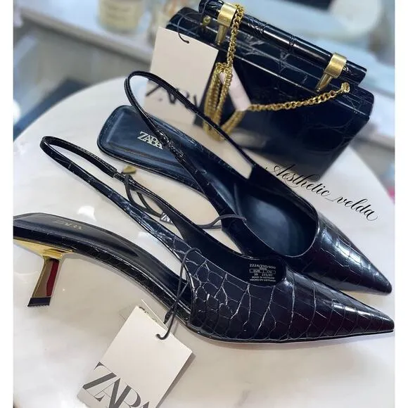 ZARA Animal Embossed Slingbacks NWT