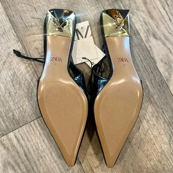 ZARA Animal Embossed Slingbacks NWT