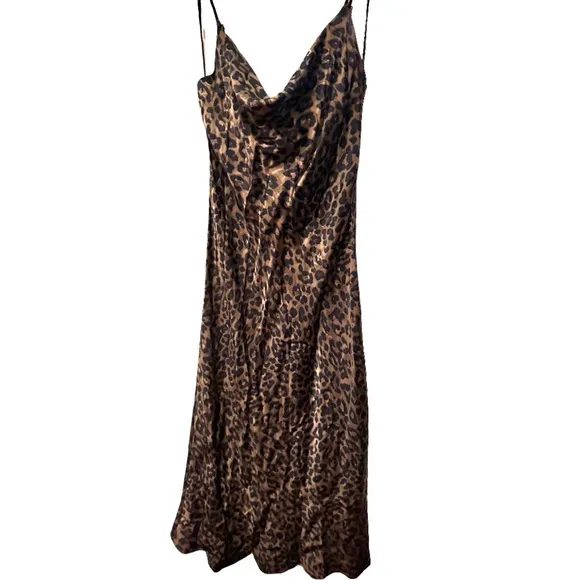 Zara Animal Print Cowl Neck Satin Slip Dress XS