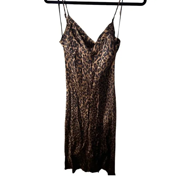 Zara Animal Print Cowl Neck Satin Slip Dress XS