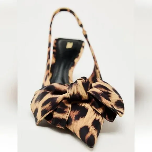 ZARA ANIMAL PRINT STUDDED SLINGBACK HEELS WITH BOW