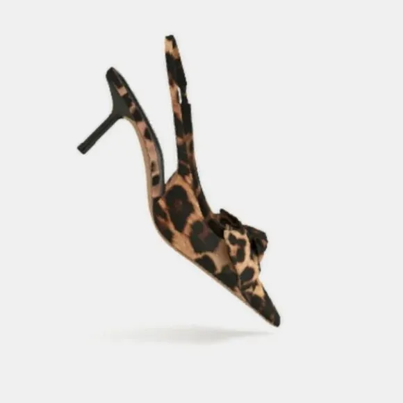 ZARA ANIMAL PRINT STUDDED SLINGBACK HEELS WITH BOW