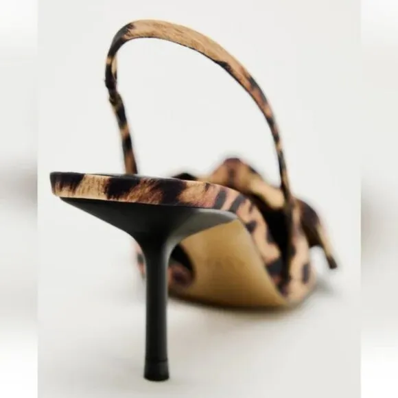 ZARA ANIMAL PRINT STUDDED SLINGBACK HEELS WITH BOW