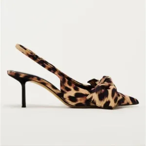 ZARA ANIMAL PRINT STUDDED SLINGBACK HEELS WITH BOW