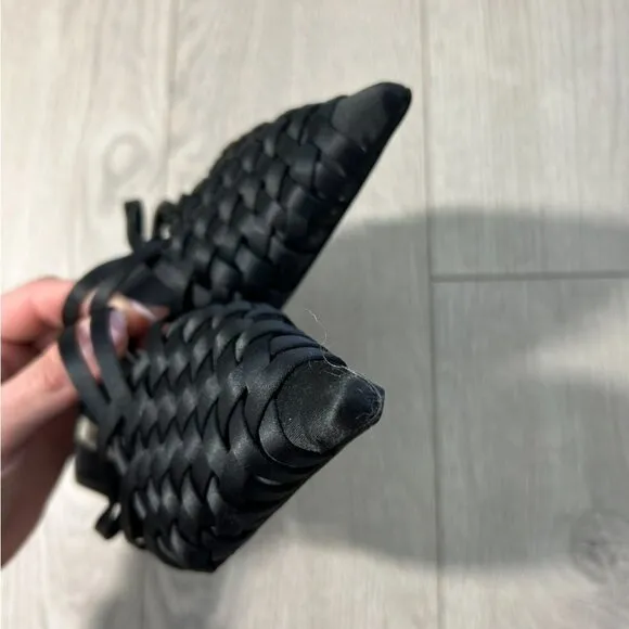 Zara Black Woven Kitten Heels Mules
