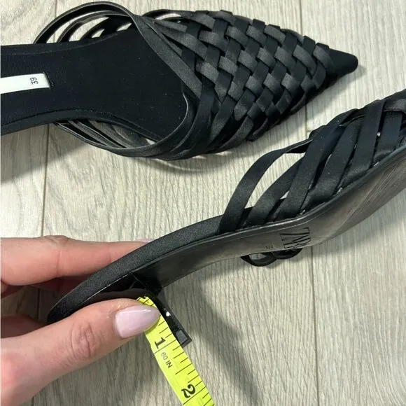 Zara Black Woven Kitten Heels Mules