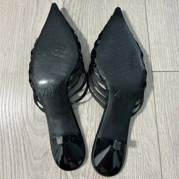 Zara Black Woven Kitten Heels Mules