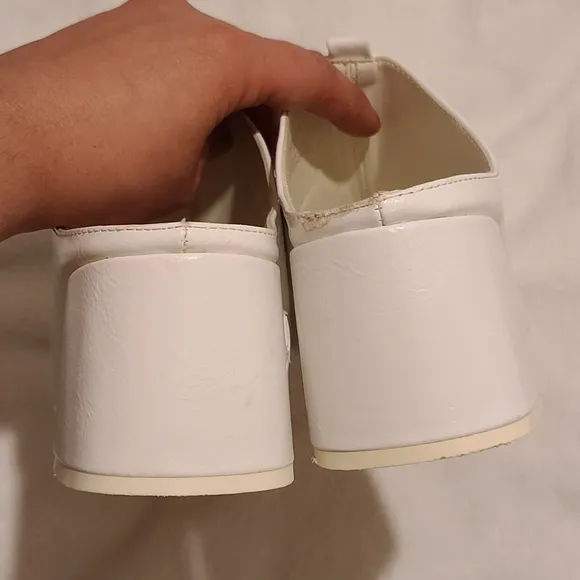 ZARA Block Heel Mules Chunky Heels White Leather Slip-on Mules