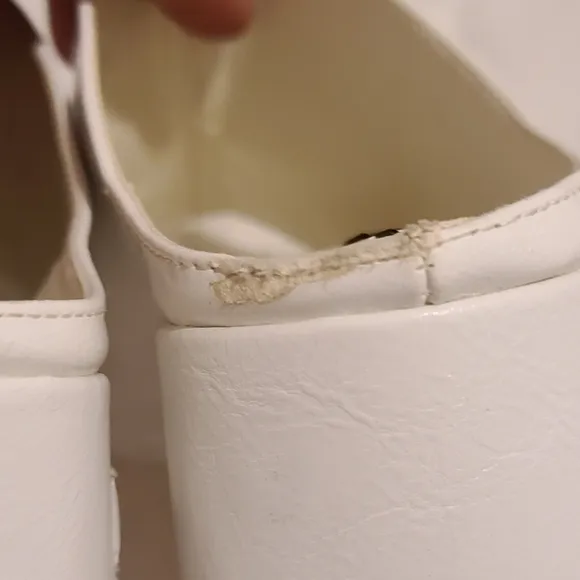 ZARA Block Heel Mules Chunky Heels White Leather Slip-on Mules