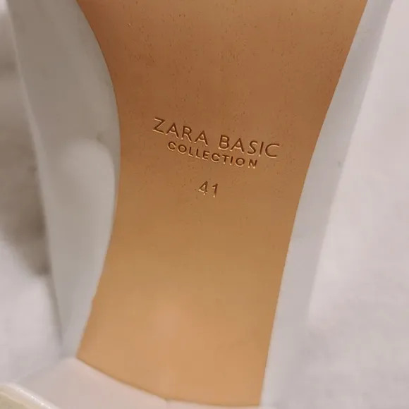 ZARA Block Heel Mules Chunky Heels White Leather Slip-on Mules