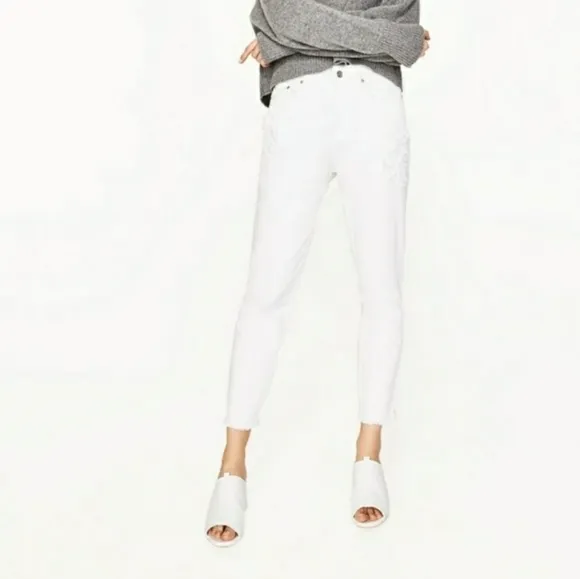 ZARA Block Heel Mules Chunky Heels White Leather Slip-on Mules