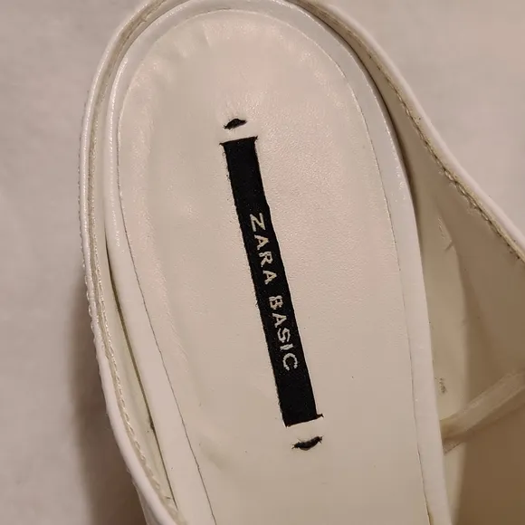 ZARA Block Heel Mules Chunky Heels White Leather Slip-on Mules
