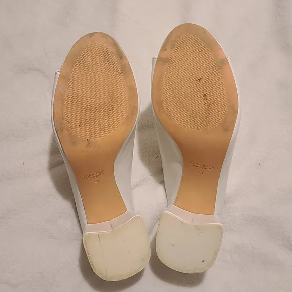 ZARA Block Heel Mules Chunky Heels White Leather Slip-on Mules