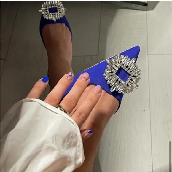 Zara Blue SHIMMERY MID-HEEL SLINGBACK SHOES Size 5