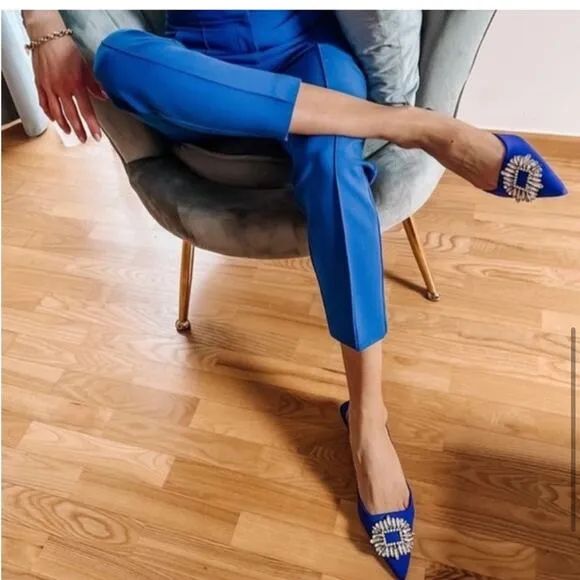 Zara Blue SHIMMERY MID-HEEL SLINGBACK SHOES Size 5