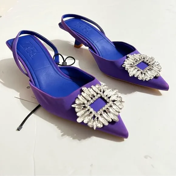 Zara Blue SHIMMERY MID-HEEL SLINGBACK SHOES Size 5