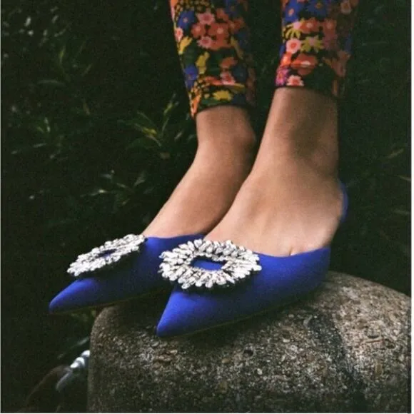 Zara Blue SHIMMERY MID-HEEL SLINGBACK SHOES Size 5
