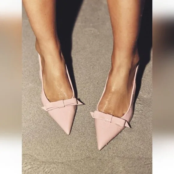 ZARA BOW TRIM SATIN EFFECT HEELED SHOE