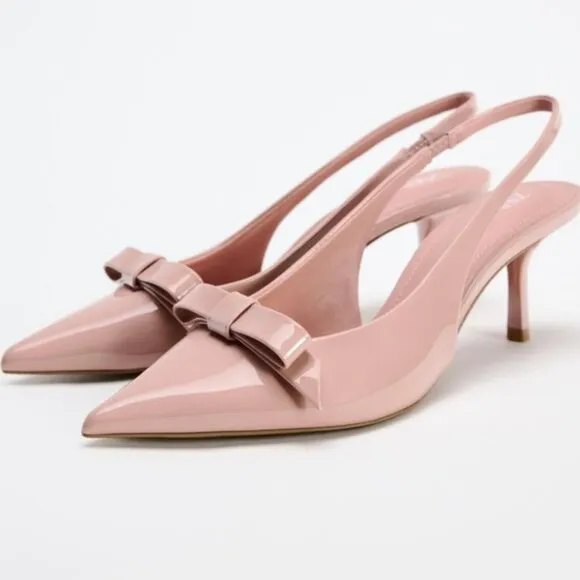 ZARA BOW TRIM SATIN EFFECT HEELED SHOE