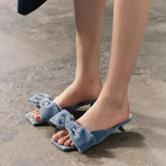 ZARA BOW TRIM VELVET MULES