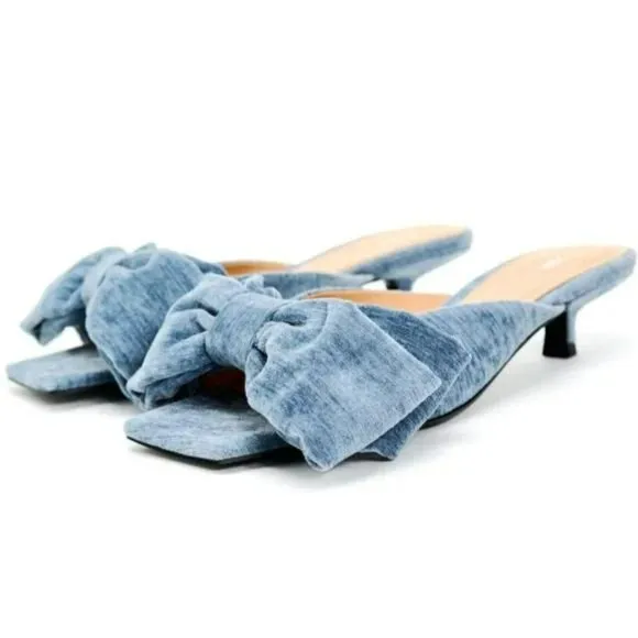 ZARA BOW TRIM VELVET MULES