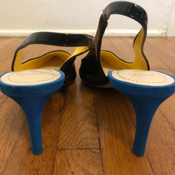 Zara Contrast Patent Suede Pointy Toe Slingbacks