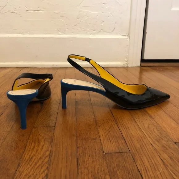 Zara Contrast Patent Suede Pointy Toe Slingbacks