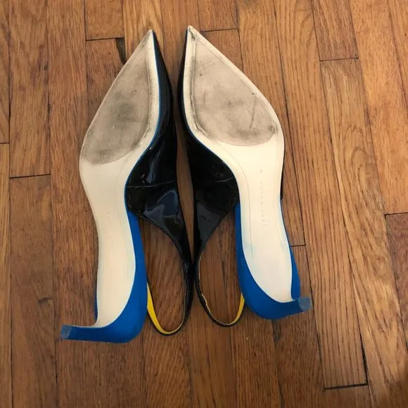 Zara Contrast Patent Suede Pointy Toe Slingbacks