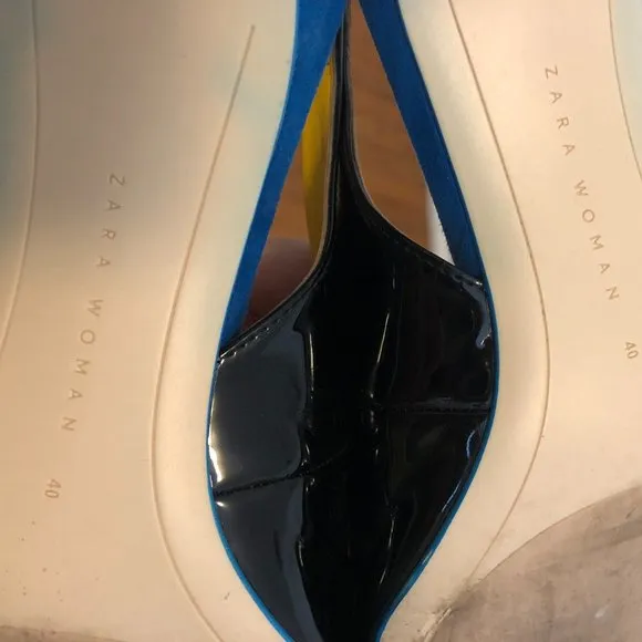 Zara Contrast Patent Suede Pointy Toe Slingbacks