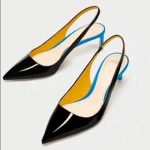 Zara Contrast Patent Suede Pointy Toe Slingbacks