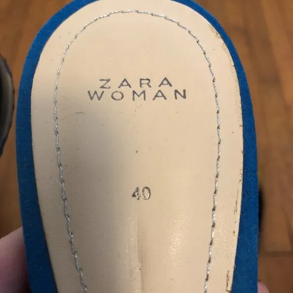 Zara Contrast Patent Suede Pointy Toe Slingbacks