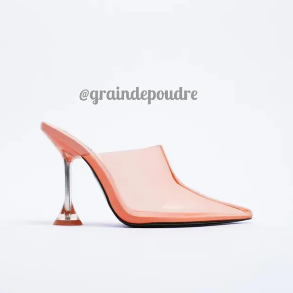 Zara Coral Red Vinyl Clear High Heel Mules 38 7.5