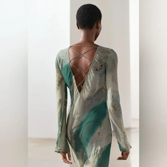 Zara CROSS BACK PRINTED DRESS