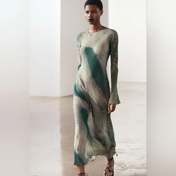 Zara CROSS BACK PRINTED DRESS