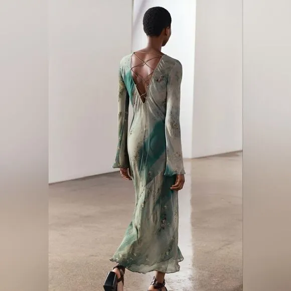 Zara CROSS BACK PRINTED DRESS