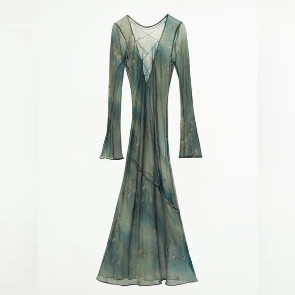 Zara CROSS BACK PRINTED DRESS
